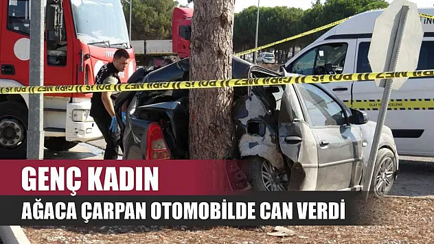 Genç kadın ağaca çarpan otomobilde can verdi