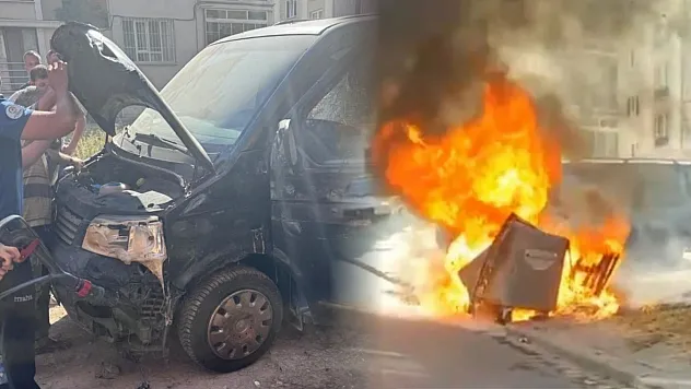 Hurdacı tarafından yol ortasında yakılan ateş park halindeki minibüse sıçradı