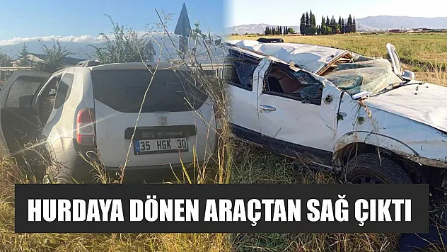 Hurdaya dönen araçtan sağ çıktı