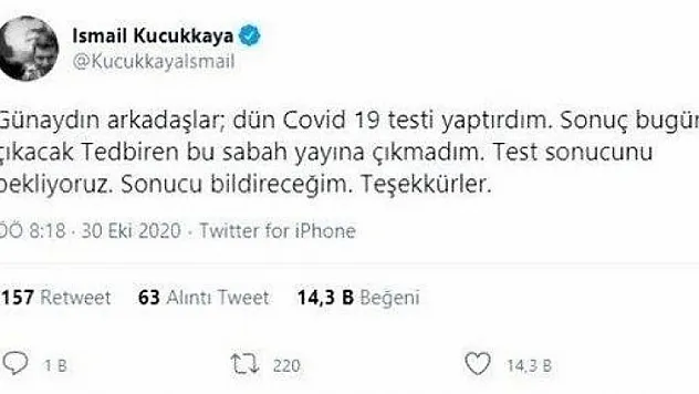 İSMAİL KÜÇÜKKAYA'NIN KORONAVİRÜS TESTİ POZİTİF ÇIKTI!