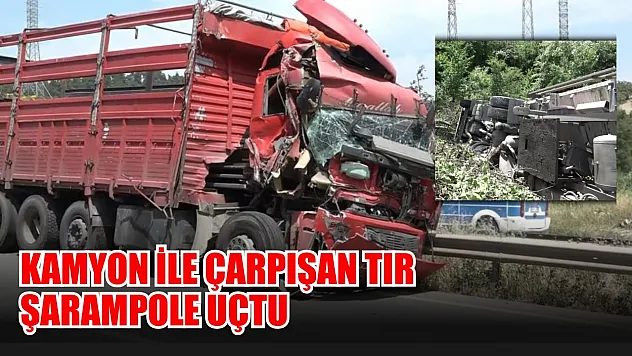 Kamyon ile çarpışan tır şarampole uçtu