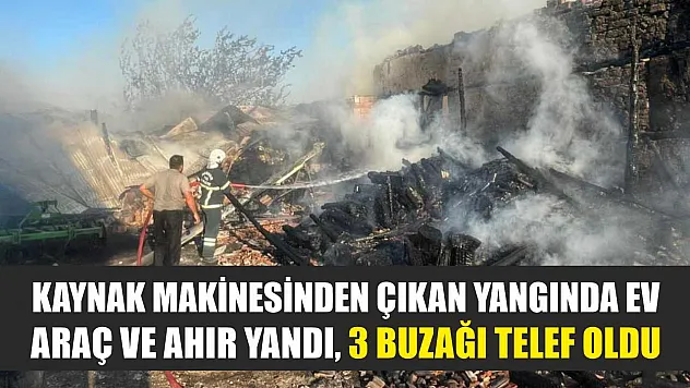 Kaynak makinesinden çıkan yangında ev, araç ve ahır yandı, 3 buzağı telef oldu