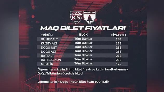 Kayserispor-Muğlaspor maçının bilet fiyatları belli oldu