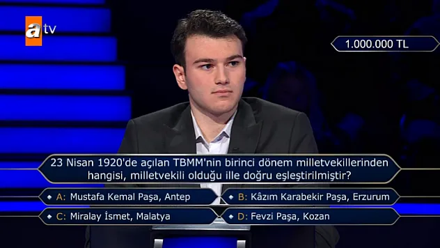 Kim Milyoner Olmak İster'de 1 milyon TL'lik soruyu doğru yanıtladı