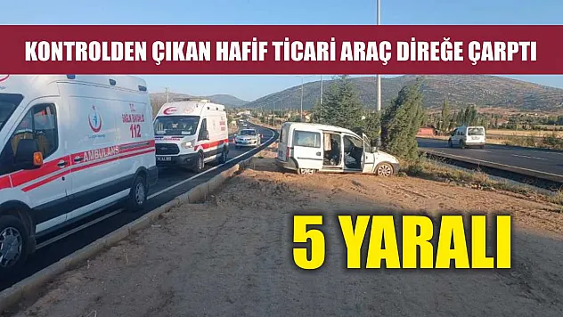 Kontrolden çıkan hafif ticari araç direğe çarptı: 5 yaralı
