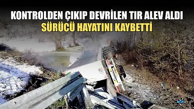 Kontrolden çıkıp devrilen tır alev aldı, sürücü hayatını kaybetti
