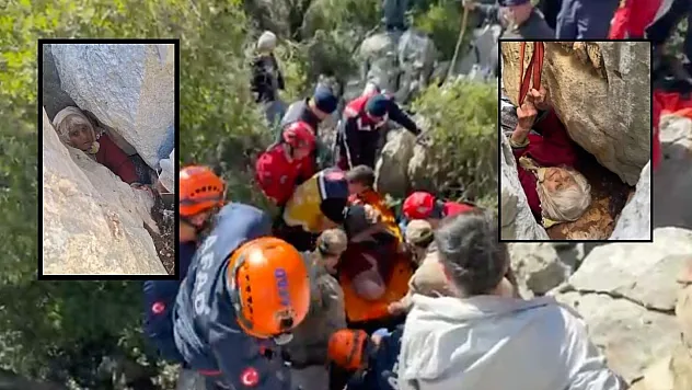 Koyunlarını otlatan yaşlı kadın düştüğü kayalıkların arasında 1 gün sonra bulundu