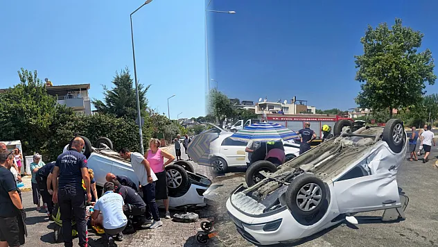 Kuşadası'ndaki kazada ters dönen otomobilin sürücü yaralandı