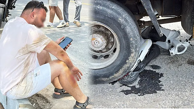 Menteşe'de motosiklet vincin altında kaldı, sürücü son anda kurtuldu