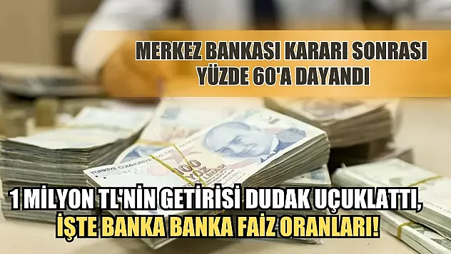 Merkez Bankası kararı sonrası yüzde 60'a dayandı: 1 milyon TL'nin getirisi dudak uçuklattı, işte banka banka faiz oranları!