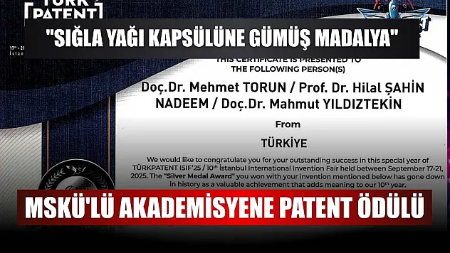 MSKÜ'lü akademisyene patent ödülü