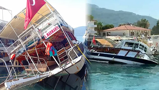 Muğla Akyaka'da tur teknesi su alarak yan yattı