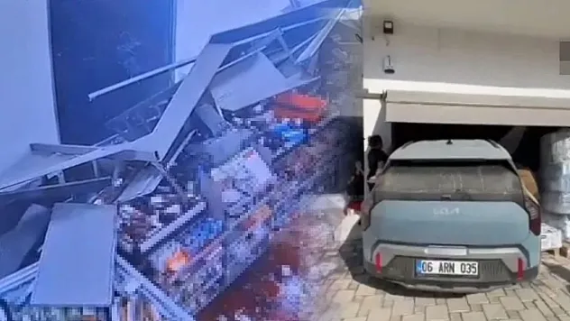 Muğla'da kontrolden çıkan otomobil markete daldı, vatandaşlar ölümden döndü