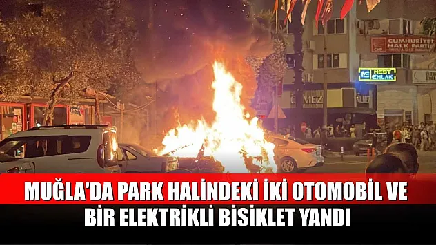 Muğla'da park halindeki iki otomobil ve bir elektrikli bisiklet yandı