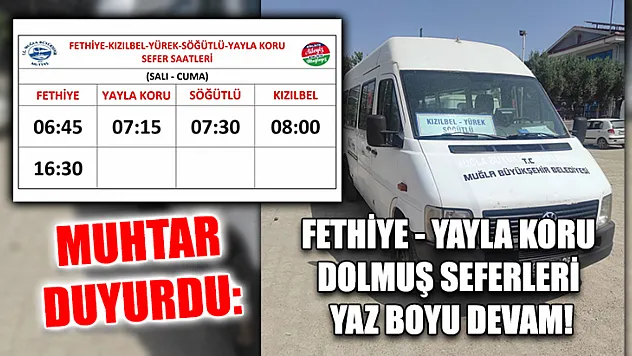 Muhtar duyurdu: Fethiye - Yayla Koru dolmuş seferleri yaz boyu devam!