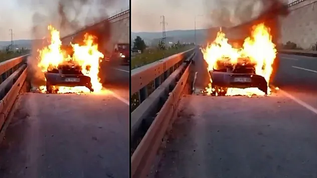 Otobanda seyir halindeki cip alev alev yandı