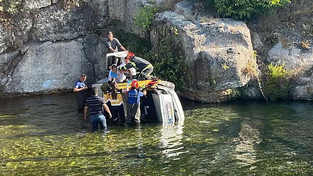 Otomobil göle uçtu, sürücü yaralandı