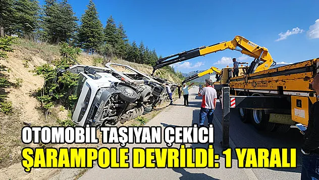 Otomobil Taşıyan Çekici Şarampole Devrildi: 1 Yaralı