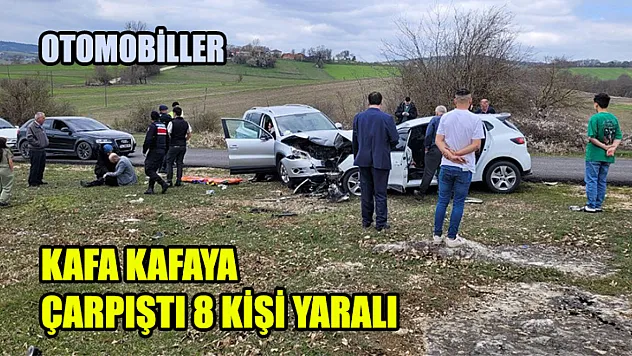 Otomobiller Kafa Kafaya Çarpıştı 8 Kişi Yaralı