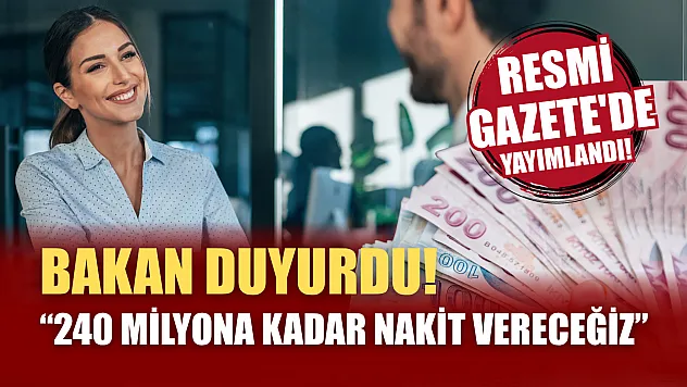 Resmi Gazete'de yayımlandı! Bakan duyurdu '240 milyona kadar nakit vereceğiz'