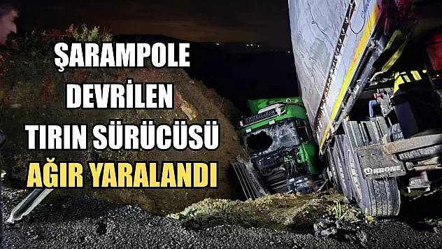 Şarampole devrilen tırın sürücüsü ağır yaralandı