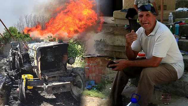 Sazlık yangınında baba yadigarı traktörünü kaybeden çiftçi gözyaşlarına boğuldu