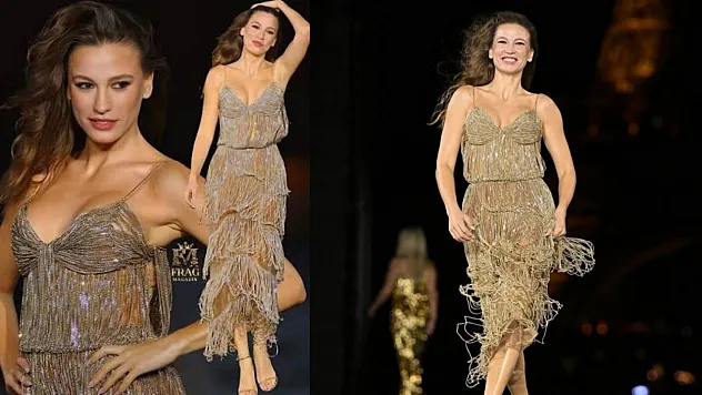 Serenay Sarıkaya Paris'te göz kamaştırdı! Altın elbisesiyle podyuma çıktı