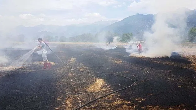 Seydikemer'de anız yangınında 80 saman balyası yandı