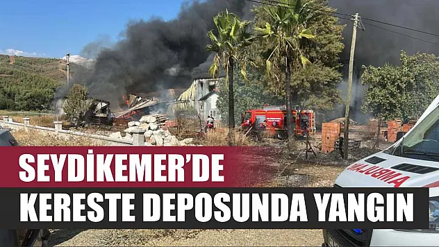 Seydikemer'de kereste deposunda yangın