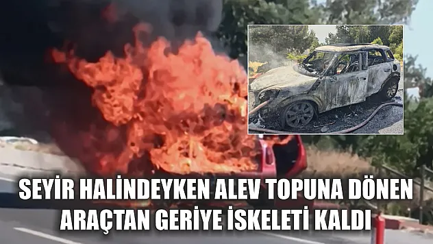 Seyir halindeyken alev topuna dönen araçtan geriye iskeleti kaldı