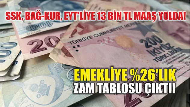SSK, Bağ-Kur, EYT'liye 13 bin TL maaş yolda! Emekliye yüzde 26'lık zam tablosu çıktı!