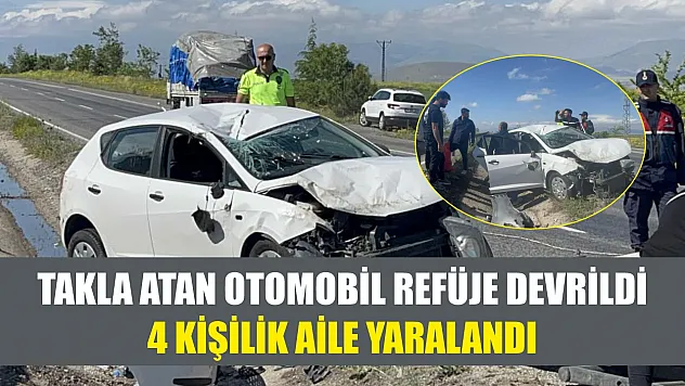 Takla atan otomobil refüje devrildi: 4 kişilik aile yaralandı