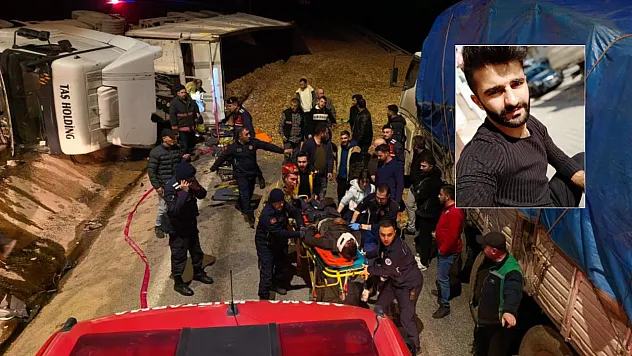 Talaş yüklü tır devrildi: Araçta sıkışan genç sürücü hayatını kaybetti