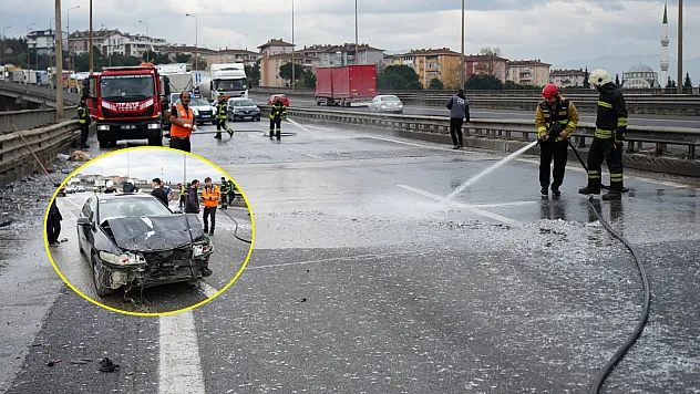 TEM Otoyolu'nda yola dökülen atıklar sonucu zincirleme kaza, 7 araç birbirine girdi