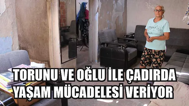 Torunu ve oğlu ile çadırda yaşam mücadelesi veriyor
