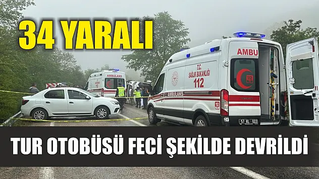 Tur otobüsü feci şekilde devrildi: 34 yaralı