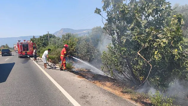 Ula'da yol kenarında başlayan alevler korkuttu