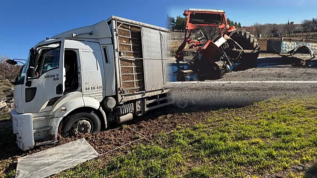 Uşak'ta kamyon ile çarpışan traktörün sürücüsü yaralandı
