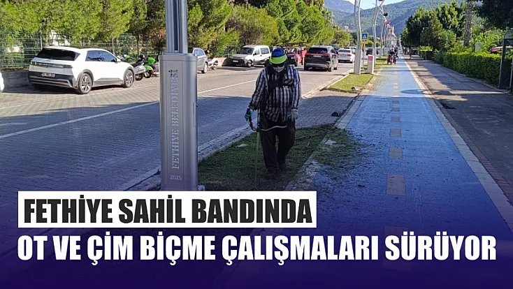 Fethiye Sahil Bandında Ot ve Çim Biçme Çalışmaları Sürüyor