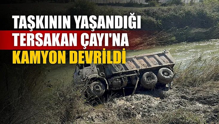 Taşkının yaşandığı Tersakan Çayı'na kamyon devrildi