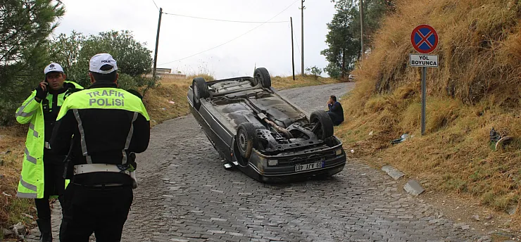Freni tutmayan otomobil takla attı