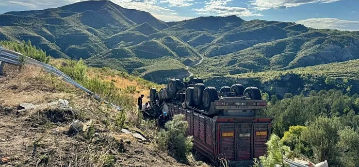 Yem yüklü tır şarampole yuvarlandı: 1 ölü