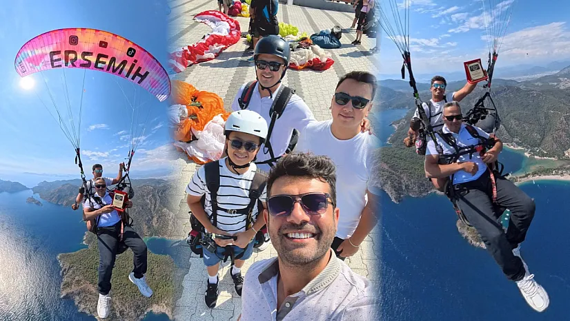 Fethiye'de Yamaç Paraşütü Pilotu Semih Er'e Plaket Takdimi