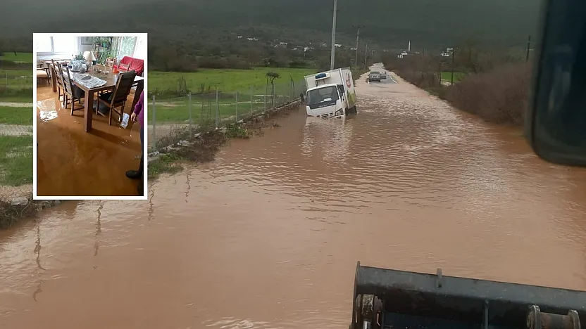 Bodrum'da bir anda bastıran yağmur kamyoneti yolda bıraktı, bir evi su bastı