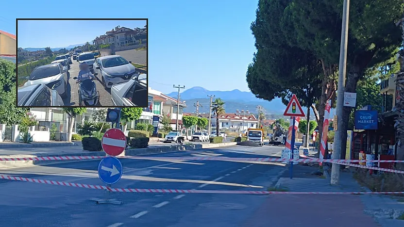 Fethiye'de yol onarımı trafiği etkiledi: Kavşakta araç kuyruğu oluştu