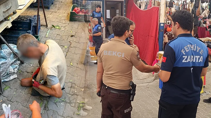 Fethiye'de zabıta denetimi: Dilencilik yapan 2 kişiye müdahale
