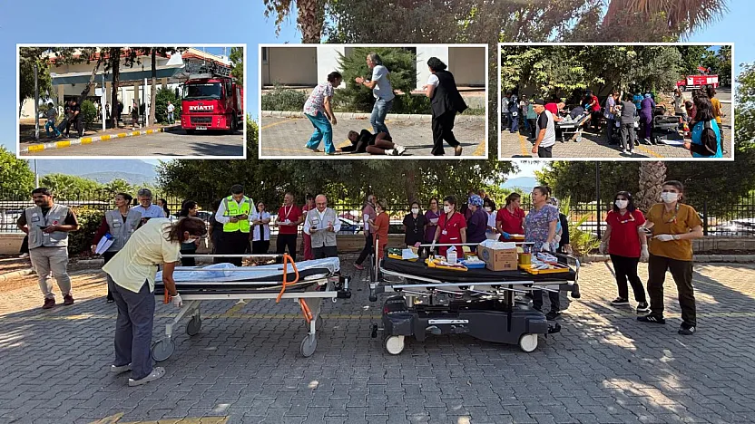 Fethiye Devlet Hastanesi'nde deprem tatbikatı: Otoparka sahra hastanesi kuruldu