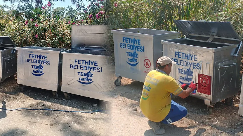 Fethiye Yarımada'da çöp konteynerleri boyandı, çevre temizlendi