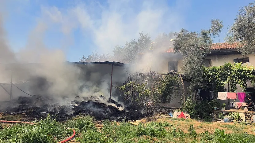 Menteşe'de saman balyalarından başlayan yangın eve sıçradı