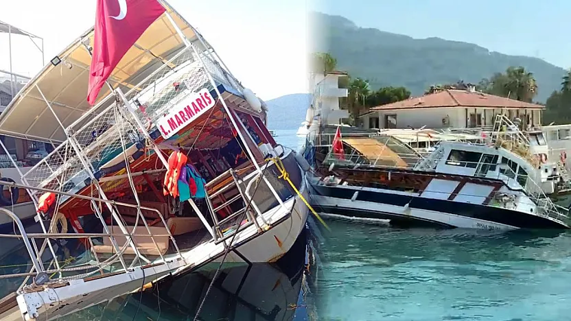 Muğla Akyaka'da tur teknesi su alarak yan yattı